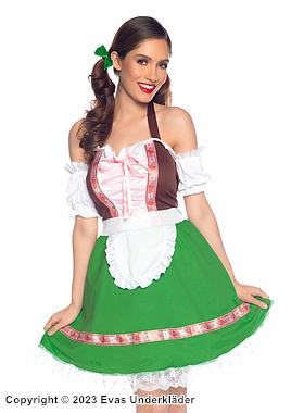 Oktoberfest-Bedienung, Kostüm-Kleid, Schnürung, Schürze, off shoulder